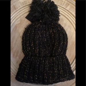 NWT!! METALLIC BLACK KNIT POM BEANIE